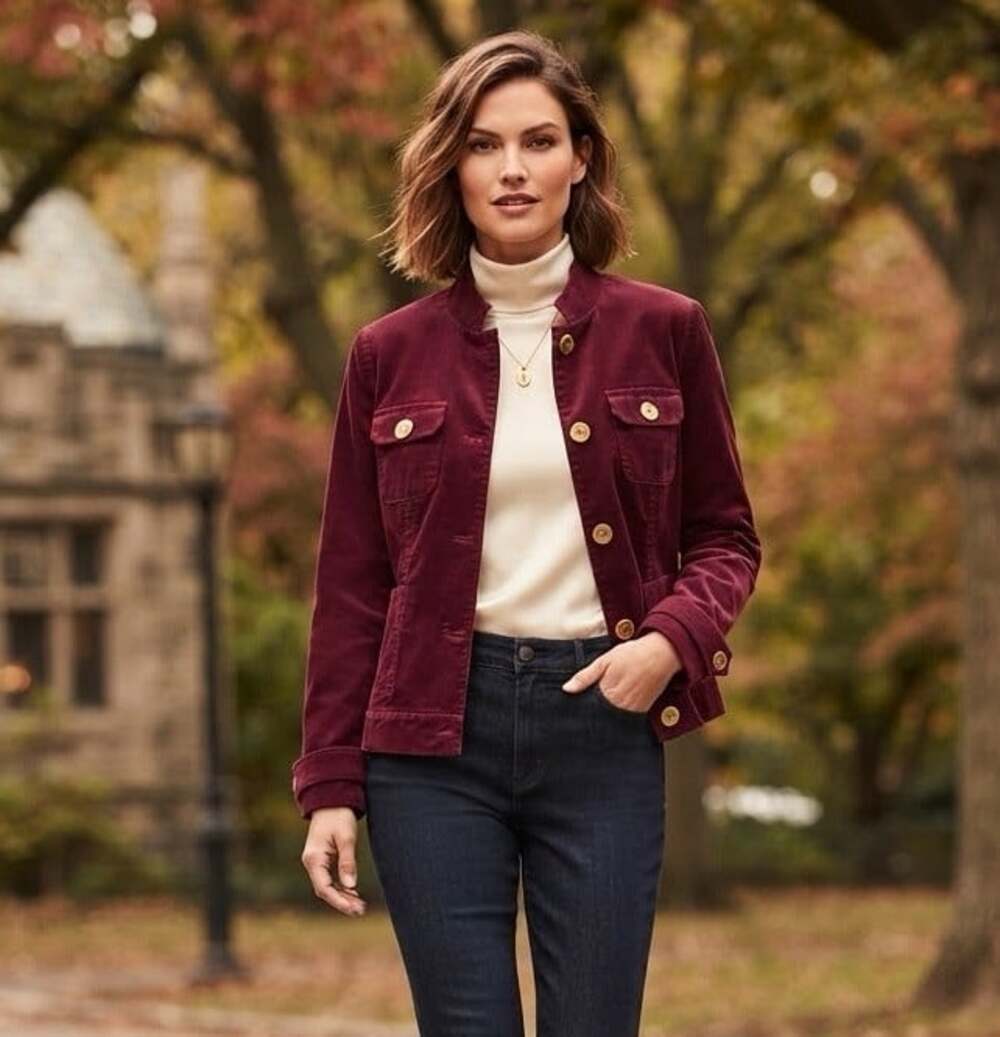 VTG Jones NY sz M Purple Corduroy Fall Womens Jacket Retro